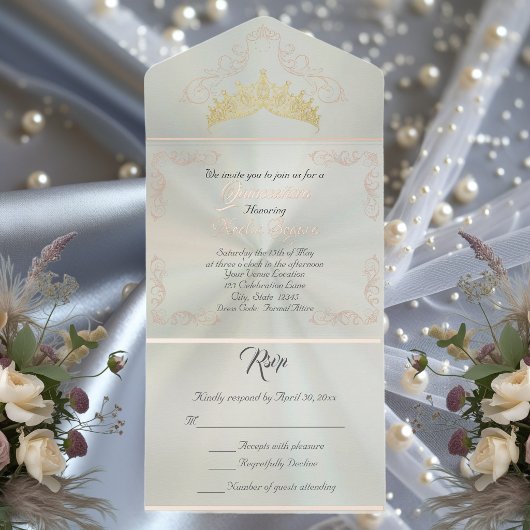 Foil Vintage Frame Quinceanera - Pastel Green オールインワン招待状