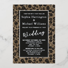 Foil Vintage Modern Floral Elegant Black Bronze  箔招待状