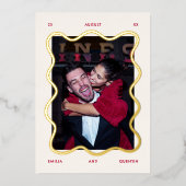 Foil Wavy Frame Retro Photo Wedding 箔招待状 (正面)