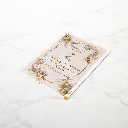 Foil Wedding Brown and beige Invitation 箔招待状ポストカード (回転した状態)