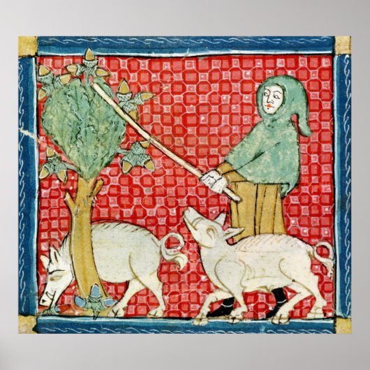 Fol.59v 11月:どんぐりを集める ポスター (正面)