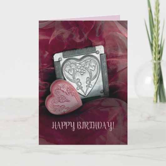 Fold Pink Greeting Card BIRTHDAY hearts add name! カード (正面)
