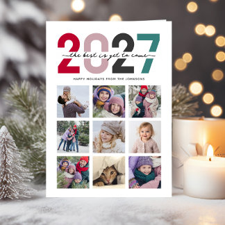 Folded 2027 Photo Collage Christmas 9 Photos シーズンカード