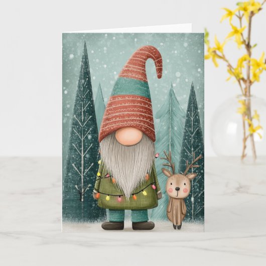 Folded 5x7 Gnome Christmas Card カード (黄色い花)