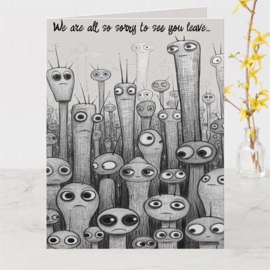 Folded Editable Sad Aliens Farewell カード (黄色い花)