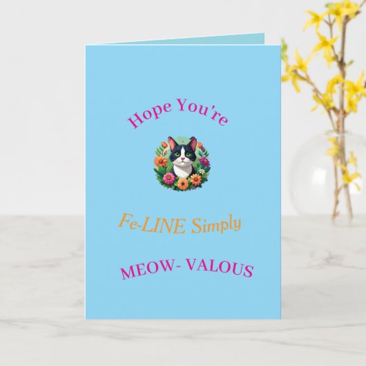 Folded Get Well Card- Cat lover's カード (黄色い花)