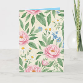 Folded Greeting Card Blank Floral Spring Pattern カード