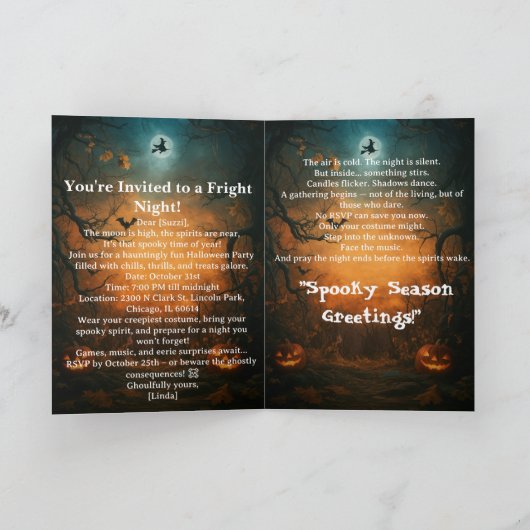 Folded Greeting Card   “Spooky Night Halloween Inv カード (内部)