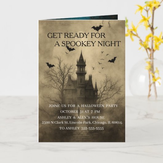 Folded Greeting Card   “Spooky Night Halloween Inv カード (黄色い花)