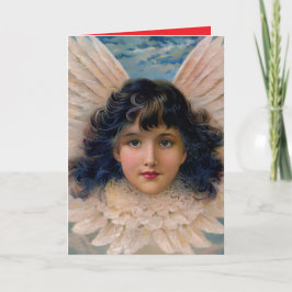 Folded Greeting Card VINTAGE ANGEL IN RED AND BLUE カード