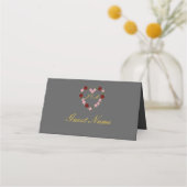 Folded grey place card - floral heart Guest's name プレイスカード (正面)