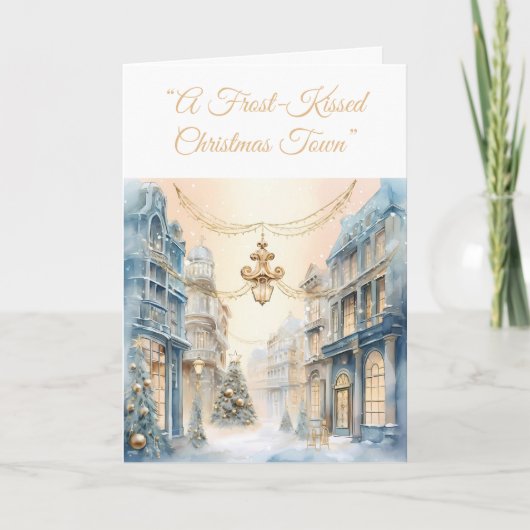 Folded Holiday Card-Blue & Gold Xmas Elegance Card シーズンカード (正面)