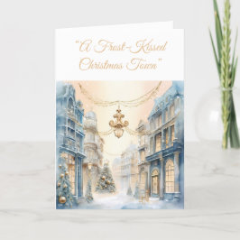 Folded Holiday Card-Blue & Gold Xmas Elegance Card シーズンカード