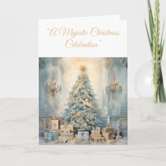 Folded Holiday Card-Blue & Gold Xmas Elegance Card シーズンカード (正面)