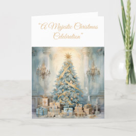 Folded Holiday Card-Blue & Gold Xmas Elegance Card シーズンカード