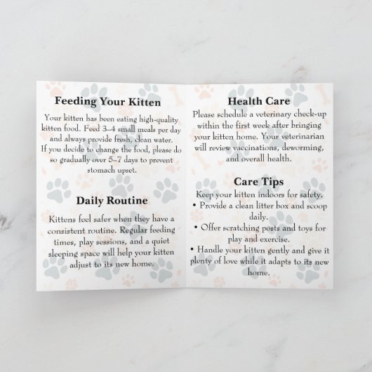 Folded Kitten Care Guide For Catteries カード (内部)