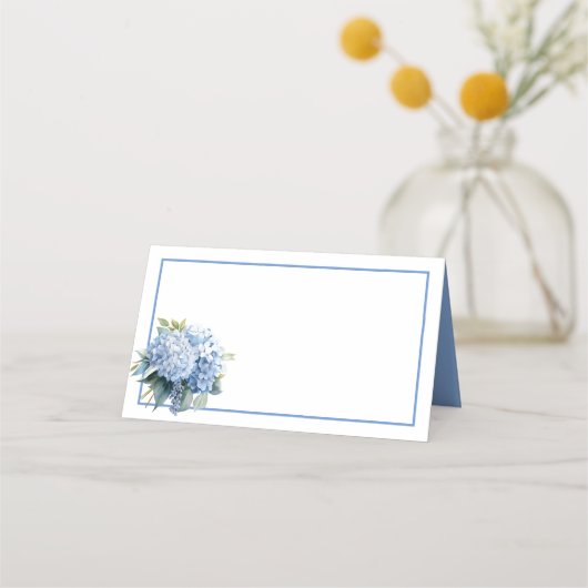 Folded Name Place Card-Blue Hydrangeas プレイスカード (正面)