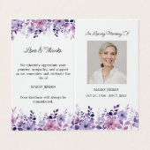 Folded Purple Flower Photo Funeral Prayer Card 名刺 (外部フラット)