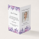 Folded Purple Flower Photo Funeral Prayer Card 名刺 (外部)