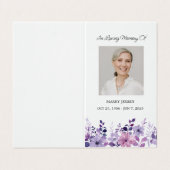Folded Purple Flower Photo Funeral Prayer Card 名刺 (外部フラット)