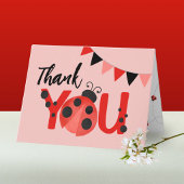 Folding Pink Ladybug Photo Thank You サンキューカード
