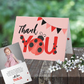 Folding Pink Ladybug Photo Thank You サンキューカード