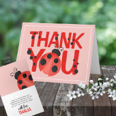 Folding Pink Watercolor Ladybug Thank You Card サンキューカード