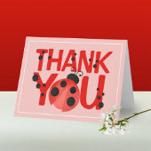 Folding Pink Watercolor Ladybug Thank You Card サンキューカード