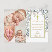Foliage 3 Photo Collage Baptism Thank You ポストカード (正面)