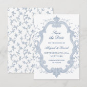 Foliage Blue Crest Wedding Save The Date セーブザデート (正面/裏面)
