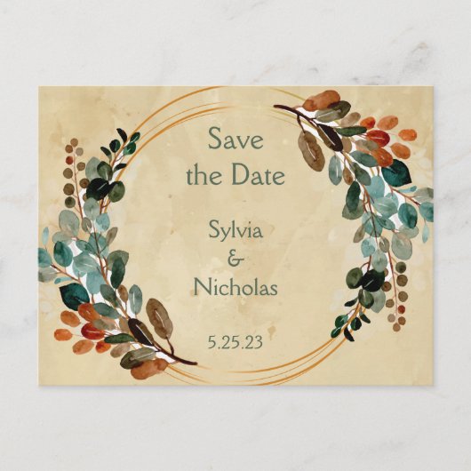 Foliage Botanical秋秋Save the Dates 案内ポストカード (正面)