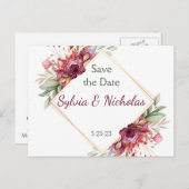 Foliage Botanical Burgundyバラが日付を保存 案内ポストカード (正面/裏面)