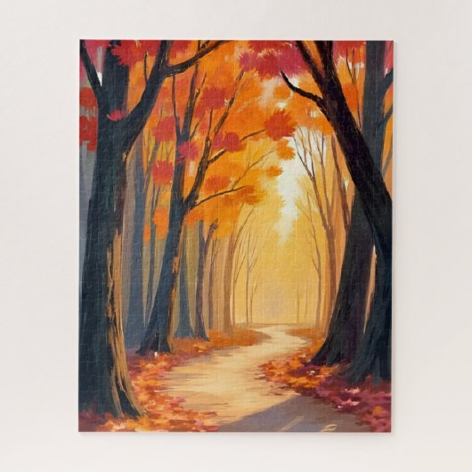 Foliage Forest Stroll | Orange Watercolor Painting ジグソーパズル (縦)
