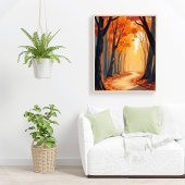 Foliage Forest Stroll | Orange Watercolor Painting ポスター