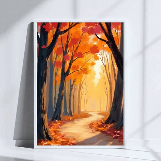Foliage Forest Stroll | Orange Watercolor Painting ポスター