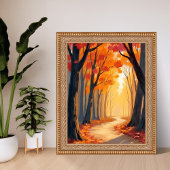 Foliage Forest Stroll | Orange Watercolor Painting ポスター