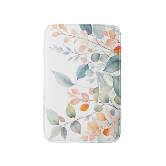 Foliage Green Blue Orange Leaves バスマット (正面縦)