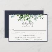 Foliage Navy Wedding RSVP食事チョイス素朴カード 出欠カード (正面/裏面)