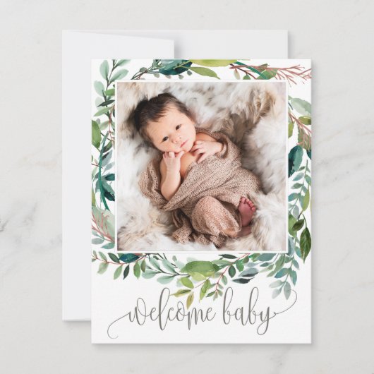 Foliage Photo Birth Announcement Card 案内状 (正面)