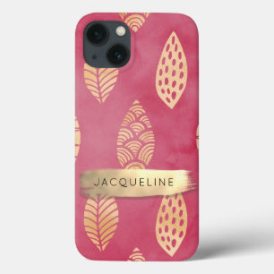Foliage Pink n金ゴールドブラシストローク(名前付き) iPhone 13ケース