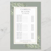 Foliage Sage Green 2サイド・サービス・メニューの価格表 チラシ (正面)