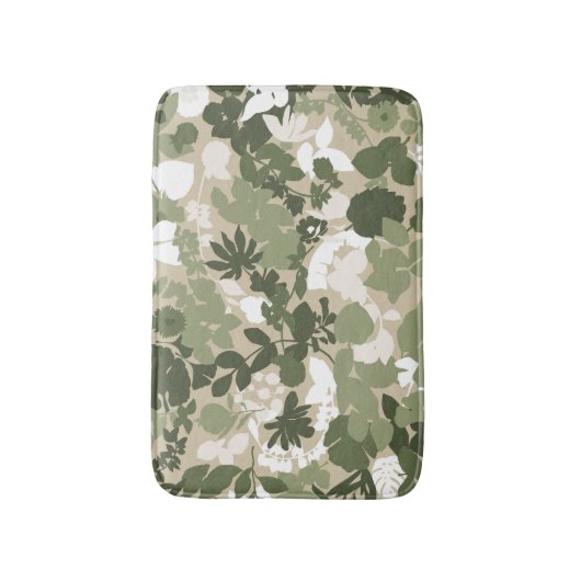 Foliage Sage Olive Green Beige White バスマット (正面縦)