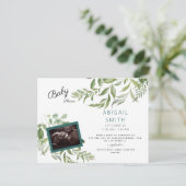 Foliage Ultrasound写真ティール（緑がかった色）ベビーシャワー インビテーションポストカード (スタンド正面)