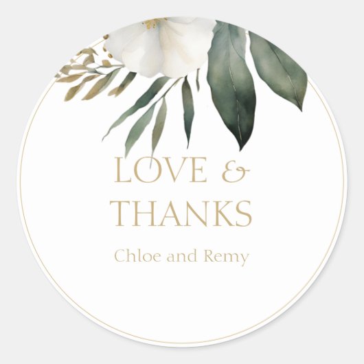Foliage Water Color 結婚's Thank You Sticker ラウンドシール (正面)