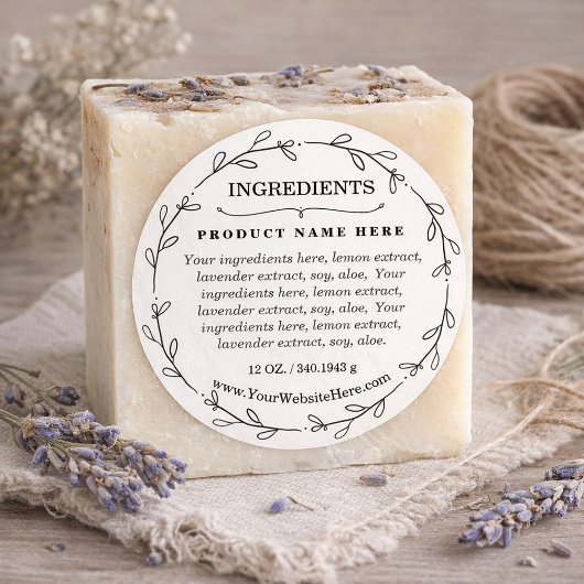 Foliage Wreath Ingredients Product Label Sticker ラウンドシール