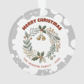 Foliage Wreath Merry Christmas Family Holiday オーナメント (裏面)