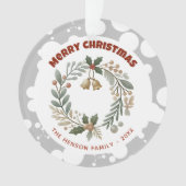 Foliage Wreath Merry Christmas Family Holiday オーナメント (正面)