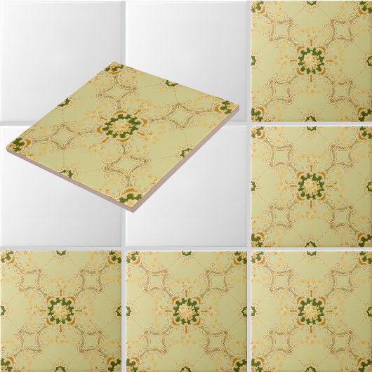 Foliate Scroll Quatrefoils & floral pattern タイル