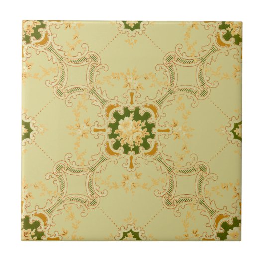 Foliate Scroll Quatrefoils & floral pattern タイル (正面)