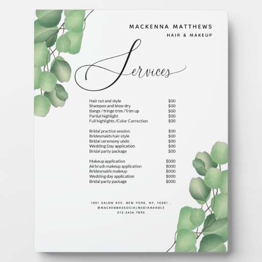 Folids Greeneryモダン美容師サービスメニュー フォトプラーク (正面)